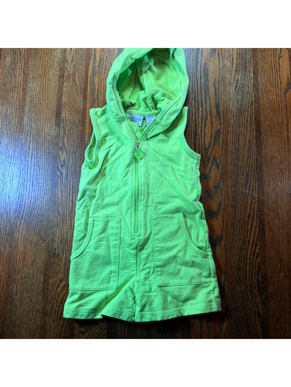 Sonoma Goods For Life Toddler Girls Green Sleeveless Hooded Romper 3T Zip
